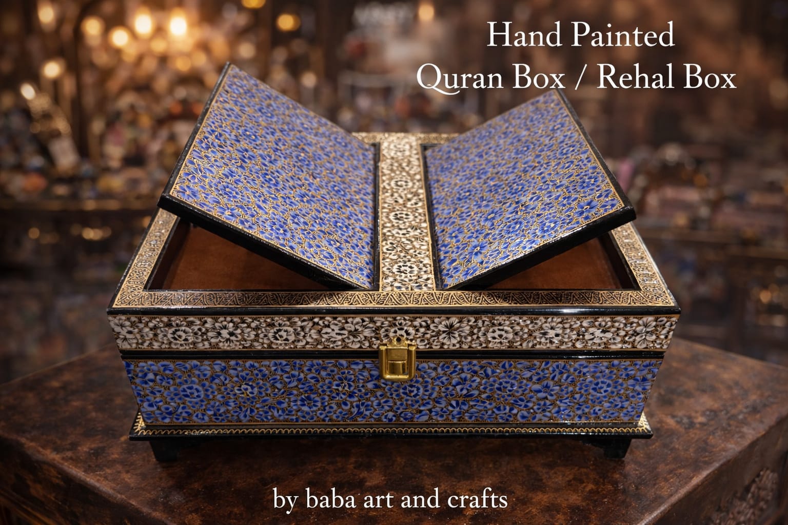 Quran Box , Hand painted Rehal ,Paper mache quran box from Kashmir,  handmade paper mache box  